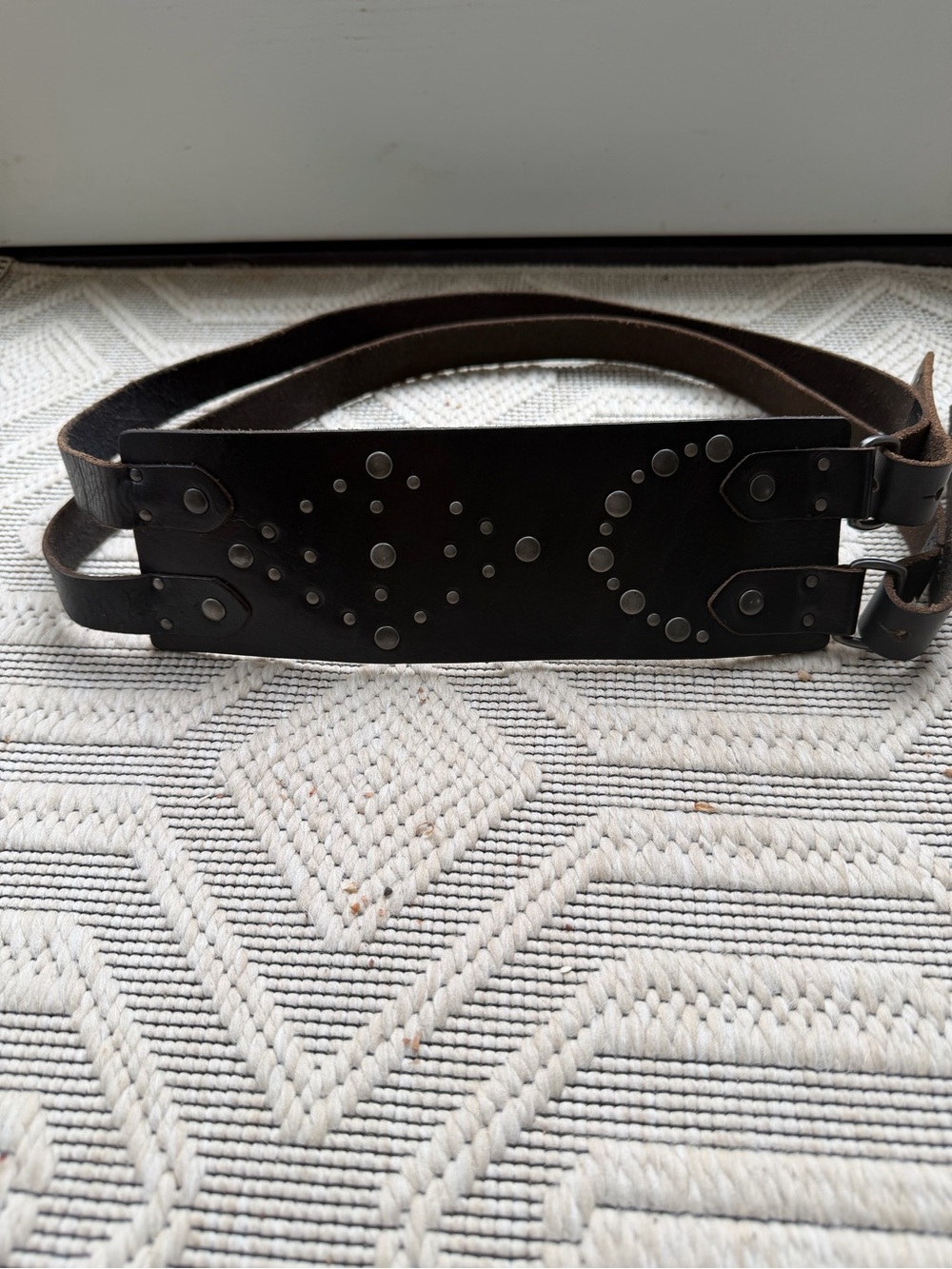 Y2K Candies Wide Black Leather Studded Double Buckle Skinny Straps Belt L/XL - Picture 5 of 15